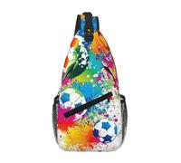 Cozimangoe Sling Bag For Man Woman, Reversible Shoulder Strap Crossbody Backpack Travel Hiking Biking Climbing Outdoors, Colored Splashes All Over The Soccer