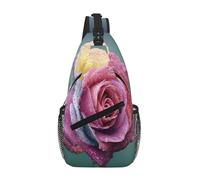 Cozimangoe Sling Bag For Man Woman, Reversible Shoulder Strap Crossbody Backpack Travel Hiking Biking Climbing Outdoors, Colorful Rose Romance Petals Plant