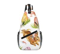 Cozimangoe Sling Bag For Man Woman, Reversible Shoulder Strap Crossbody Backpack Travel Hiking Biking Climbing Outdoors, Watercolor Easter Rabbit Egg