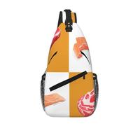 Cozimangoe Sling Bag For Man Woman, Reversible Shoulder Strap Crossbody Backpack Travel Hiking Biking Climbing Outdoors, Delicious Salmon And Steak