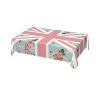 Cozimangoe Table Cloth, 54x72in Scalloped Edge Rectangular Tablecloth Wrinkle Resistant Washable Table Cover, Dining Room Kitchen Party Camping, English Roses Union Jack Flag