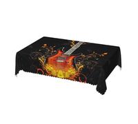 Cozimangoe Table Cloth, 54x72in Scalloped Edge Rectangular Tablecloth Wrinkle Resistant Washable Table Cover, Dining Room Kitchen Party Camping, Magic Guitar