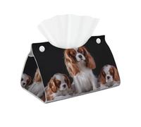 Cozimangoe Tissue Box Cover, PU Leather Waterproof Triangle with Snap Napkin Holder, Bathroom Vanity Kitchen Office, Personalized Cavalier King Charles Spaniel Mother With Cubs