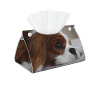 Cozimangoe Tissue Box Cover, PU Leather Waterproof Triangle with Snap Napkin Holder, Bathroom Vanity Kitchen Office, Personalized Cavalier King Charles Spaniel Pets Puppy Dogs