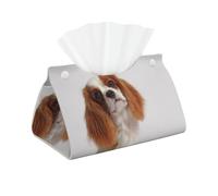 Cozimangoe Tissue Box Cover, PU Leather Waterproof Triangle with Snap Napkin Holder, Bathroom Vanity Kitchen Office, Personalized Cavalier King Charles Spaniel (2)