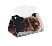 Cozimangoe Tissue Box Cover, PU Leather Waterproof Triangle with Snap Napkin Holder, Bathroom Vanity Kitchen Office, Personalized Ruby Cavalier King Charles Spaniel Puppy Dog