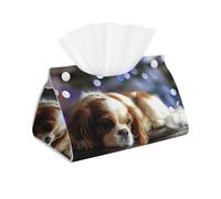 Cozimangoe Tissue Box Cover, PU Leather Waterproof Triangle with Snap Napkin Holder, Bathroom Vanity Kitchen Office, Personalized Cavalier King Charles Spaniel Small Spaniel