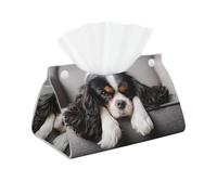 Cozimangoe Tissue Box Cover, PU Leather Waterproof Triangle with Snap Napkin Holder, Bathroom Vanity Kitchen Office, Personalized Cavalier King Charles Spaniel Dog