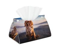Cozimangoe Tissue Box Cover, PU Leather Waterproof Triangle with Snap Napkin Holder, Bathroom Vanity Kitchen Office, Personalized Cavalier King Charles Spaniel Coast Pets Dogs