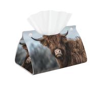 Cozimangoe Tissue Box Cover, PU Leather Waterproof Triangle with Snap Napkin Holder, Bathroom Vanity Kitchen Office, Personalized Highland Cow Scottish Wildlife