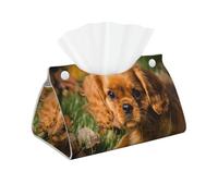 Cozimangoe Tissue Box Cover, PU Leather Waterproof Triangle with Snap Napkin Holder, Bathroom Vanity Kitchen Office, Personalized Cavalier King Charles Spaniel Brown Curly Dogs