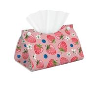 Cozimangoe Tissue Box Cover, PU Leather Waterproof Triangle with Snap Napkin Holder, Bathroom Vanity Kitchen Office, Personalized Lovely Pink Strawberry