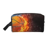Cozimangoe Toiletry Bag for Travel, Large Padded with Handle Makeup Bags Shaving Cosmetics Toiletries Accessories Gym, Personalized Basketball Ball On Fire and Water
