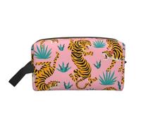 Cozimangoe Toiletry Bag for Travel, Large Padded with Handle Makeup Bags Shaving Cosmetics Toiletries Accessories Gym, Personalized Tigers Dancing On Pink Asian Tiger Gold Orange and Black