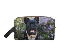 Cozimangoe Toiletry Bag for Travel, Large Padded with Handle Makeup Bags Shaving Cosmetics Toiletries Accessories Gym, Personalized French Bulldog Stands in Flowers Design