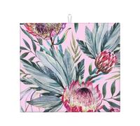 Cozimangoe Tropical Protea Pattern, Dish Drying Mat, 18x16 Inch Absorbent Microfiber Quick Dry Machine Washable for Dishes Pots Pans Glassware Coffee Bar Under Rack