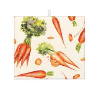 Cozimangoe Watercolor Hand Drawn Carrots, Dish Drying Mat, 18x16 Inch Absorbent Microfiber Quick Dry Machine Washable for Dishes Pots Pans Glassware Coffee Bar Under Rack