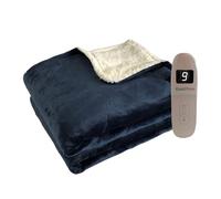 Coziplus Electric Heated Blanket Throw Flannel & Sherpa Fleece, 8 Available Colors, Fast Heating 160x130cm, 9 Heat & Timer Levels, Auto-Shut Off, LED Display, For Home & Office Use (Navy)