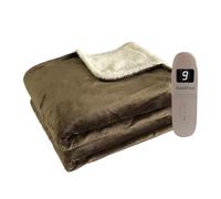 Coziplus Electric Heated Blanket Throw Flannel & Sherpa Fleece, 8 Available Colors, Fast Heating 160x130cm, 9 Heat & Timer Levels, Auto Shut Off, LED Display, For Home & Office Use (Brown)