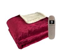 Coziplus Electric Heated Blanket Throw Flannel & Sherpa Fleece, Fast Heating, 160x130cm, 9 Heat & Timer Levels, Auto-Shut Off, LED Display, For Home & Office Use (Raspberry Red)