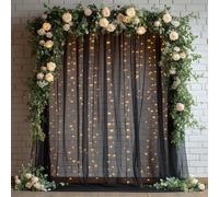 Cozivician Black Tulle Backdrop Curtain with Lights - 10x10ft Sheer Backdrop with 300 LEDs for Wedding, Baby Shower, Bridal Shower, Birthday Party Photo Shoot Background and Home Decorations