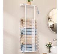 Cozivolife Bamboo Towel Rack for Bathroom with 2 Hooks, 32.7 inch with Shelf Wall Mounted Bathrobe Storage Organizer, Large Capacity Holder for Bathe- and Hand Towels (White)