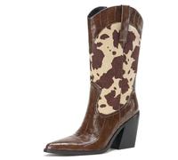 Cozivwaiy Women Cowboy Boots Western Pointed Toe Mid Calf Animal Print Boots, Red, 8 UK