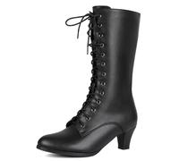 Cozivwaiy Women Vintage Victorian Boots 70s Lace up Ankle Boots Mid Heel Witch Granny Booties Costume Shoes Cone Heel Zipper Almond Toe, Black-calf, 8.5 UK