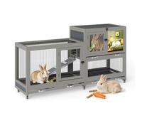 COZIWOW Indoor Large 2-Tier Rabbit Hutch Wooden Rabbit Cage with 6 Rolling Casters, Easy Clean Pull Out Tray, Anti-Slip Chew-Proof Ramp & Air Circulation Vents（Grey）