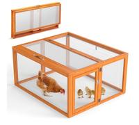 COZIWOW Portable Chicken Coop with UV-Resistant Roof Panel, 4X Garden Stakes, Wooden Rabbit Hutch, Chicken Brooder Indoor, Outdoor Folding Chicken Cage, Top & Side Openable Doors, 45.3Inch (Orange)