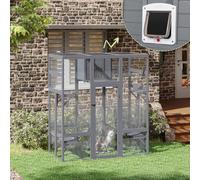 COZIWOW Upgraded Extra Large Outdoor Catio Enclosure with 4-Way Pet Door, Insulated Cat House, Weatherproof PVC Cover, Window Attachable, Gray
