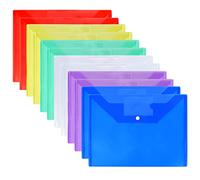 Cozlly 12 Pack A4 Plastic File Folders, Colored Plastic Document Wallets, Transparent & Colored, Waterproof & Durable, Easy to Use, Ideal for Home, School, Office