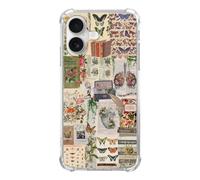Cozmaison Aesthetic Art Newspaper Phone Case Compatible with iPhone 17, Retro Vintage Vibe Flowers Butterflies Collage Phone Cover for iPhone 17