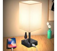 COZOO USB Bedside Table Desk Lamp with 3 USB Charging Ports,Black Charger Base with White Fabric Shade, LED Light for Bedroom/Nightstand/Living Room/Office/Desktop (White-US)