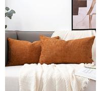 Cozoomy Set of 2 Chenille Linen Decorative Throw Pillow Covers 12x20 Inch Textured Farmhouse Pillow Covers for Bed Couch Sofa Living Room Rustic Cushion Cases, Burnt Orange