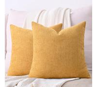 Cozoomy Set of 2 Chenille Linen Decorative Throw Pillow Covers 20x20 Inch Textured Farmhouse Pillow Covers for Bed Couch Sofa Living Room Rustic Cushion Cases, Mustard Yellow