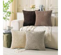 Cozoomy Set of 4 Beige Brown Coffee Decorative Throw Pillow Covers 18x18 Inch Corduroy Pillow Covers for Bed Couch Sofa Living Room Soft Square Cushion Cases