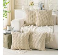 Cozoomy Set of 4 Beige Decorative Throw Pillow Covers 18x18 Inch Corduroy Pillow Covers for Bed Couch Sofa Living Room Soft Square Cushion Cases