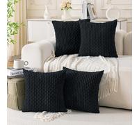 Cozoomy Set of 4 Black Decorative Throw Pillow Covers 18x18 Inch Corduroy Pillow Covers for Bed Couch Sofa Living Room Soft Square Cushion Cases