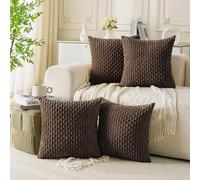 Cozoomy Set of 4 Dark Brown Decorative Throw Pillow Covers 24x24 Inch Corduroy Pillow Covers for Bed Couch Sofa Living Room Soft Square Cushion Cases
