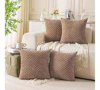 Cozoomy Set of 4 Light Brown Decorative Throw Pillow Covers 20x20 Inch Corduroy Pillow Covers for Bed Couch Sofa Living Room Soft Square Cushion Cases