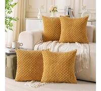 Cozoomy Set of 4 Mustard Yellow Decorative Throw Pillow Covers 18x18 Inch Corduroy Pillow Covers for Bed Couch Sofa Living Room Soft Square Cushion Cases