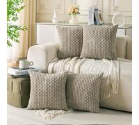 Cozoomy Set of 4 Taupe Decorative Throw Pillow Covers 16x16 Inch Corduroy Pillow Covers for Bed Couch Sofa Living Room Soft Square Cushion Cases
