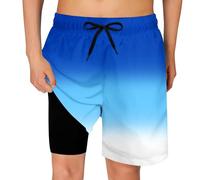 Cozople Boys Swim Trunks Compression Liner Swim Shorts Quick Dry Bathing Suit with Boxer Brief Swimwear 2-20T, Gradient Blue, 14-16 Years
