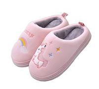 Cozozn Toddler Little Girls Slippers Kids House Shoes Children Winter Warm Plush Anti-Slip Home Shoes Unicorn Pink 2/3 UK