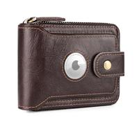 COZSEDY Airtag Wallets For Men With Zipper RFID Blocking Leather Bifold Mens Wallet - Big Capacity Credit Card Travel Wallet - Flap ID Window Zip Coin Pocket, Coffee, 4.7"x3.5"x1.2", Airtag Wallet