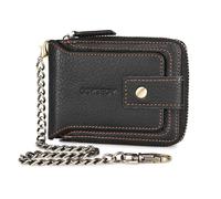 COZSEDY Chain Wallets For Men RFID Blocking Leather Mens Wallet With Zipper, Flap ID Window Zip Coin Pocket Bifold Card Wallets Big Capacity For Travel, Black, Wallet for Men With Chain