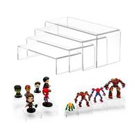 Coztie Acrylic Display Risers, 4-Pack Clear Rectangular Tiered Display Stand for Figures, Jewelry, Collectibles