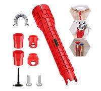 Coztie Double Head Sink Installer Tool, 14 in 1 Faucet Wrench Tool, Multifunctional Basin Wrench Faucet and Sink Installer Tool for Tight Space Kitchen Bathroom Plumbing Repair Faucet Wrench Tool Red
