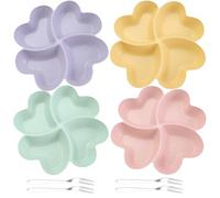 Coztie Snack Plates with 4 Compartments, 4 Pieces Heart-Shaped Snack Plates with 4 Fruit Forks Made of Stainless Steel Reusable Snack Bowl for Family Dining Room Storage Fruit Snack 21.5 x 3.2 cm 4